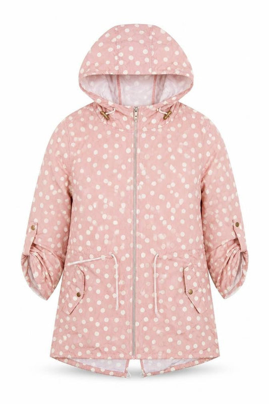 Atmosphere Womens Pink Polka Dot  Parka Coat Size 10  Zip