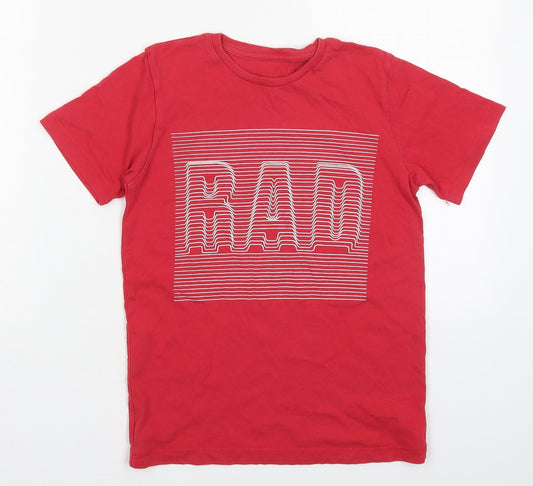 Preworn Boys Red  Cotton Basic T-Shirt Size 9-10 Years Crew Neck Pullover - Rad