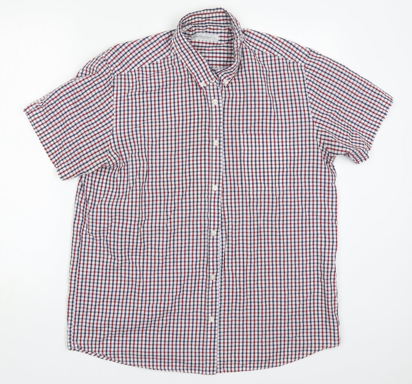 Cedar Wood State Mens Multicoloured Check Polyester  Button-Up Size L Collared Button