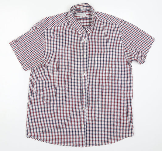 Cedar Wood State Mens Multicoloured Check Polyester  Button-Up Size L Collared Button