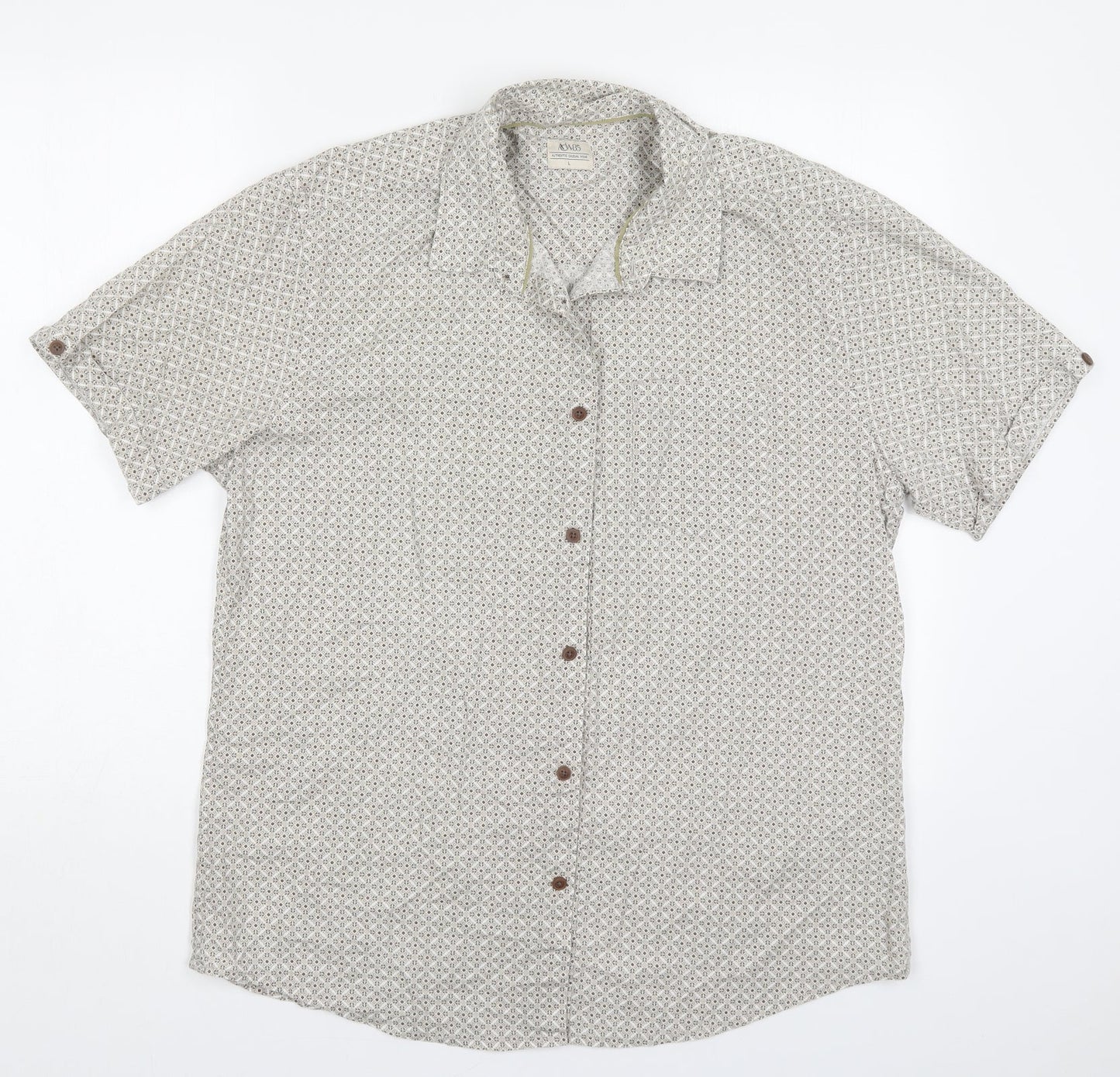 Matalan Mens Beige Geometric Cotton  Button-Up Size L Collared Button