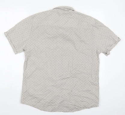 Matalan Mens Beige Geometric Cotton  Button-Up Size L Collared Button