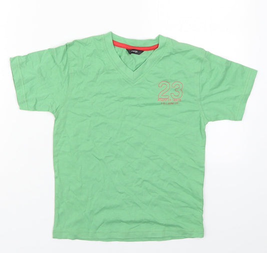 George Boys Green  Cotton Basic T-Shirt Size 6-7 Years V-Neck Pullover - 23