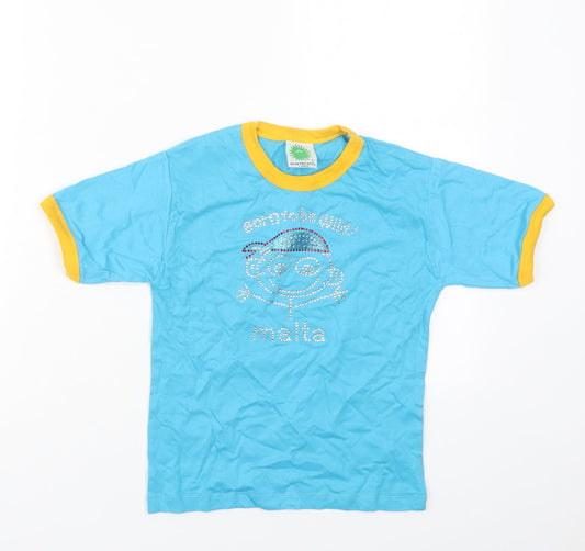 Peak Projects Boys Blue  Cotton Basic T-Shirt Size L Crew Neck Pullover - Born To Be Wild Malta