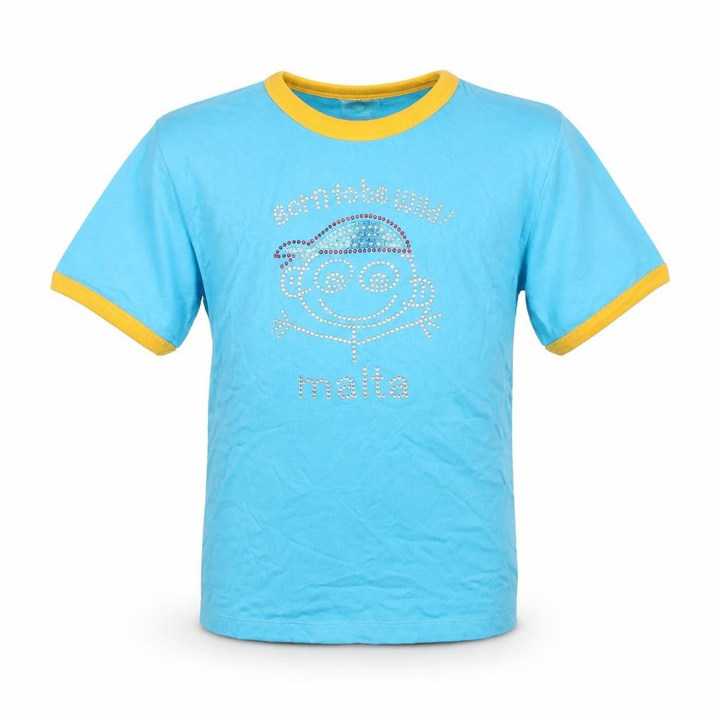 Peak Projects Boys Blue  Cotton Basic T-Shirt Size L Crew Neck Pullover - Born To Be Wild Malta