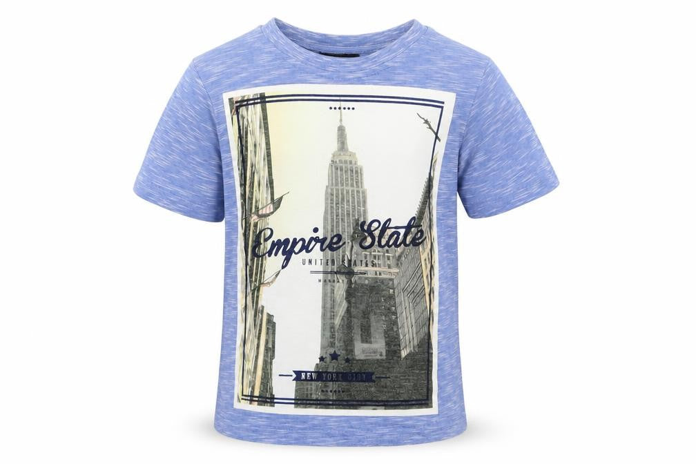 George Boys Blue  Polyester Basic T-Shirt Size 4-5 Years Crew Neck Pullover - Empire State