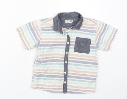 Matalan Boys Multicoloured Striped Cotton Basic Button-Up Size 4-5 Years Collared Button