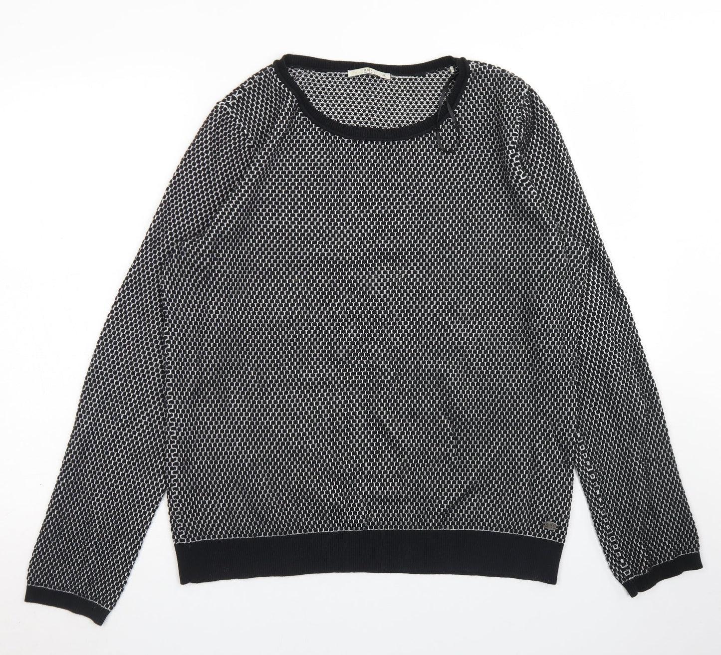 EDC Womens Black Crew Neck Geometric Cotton Pullover Jumper Size XL