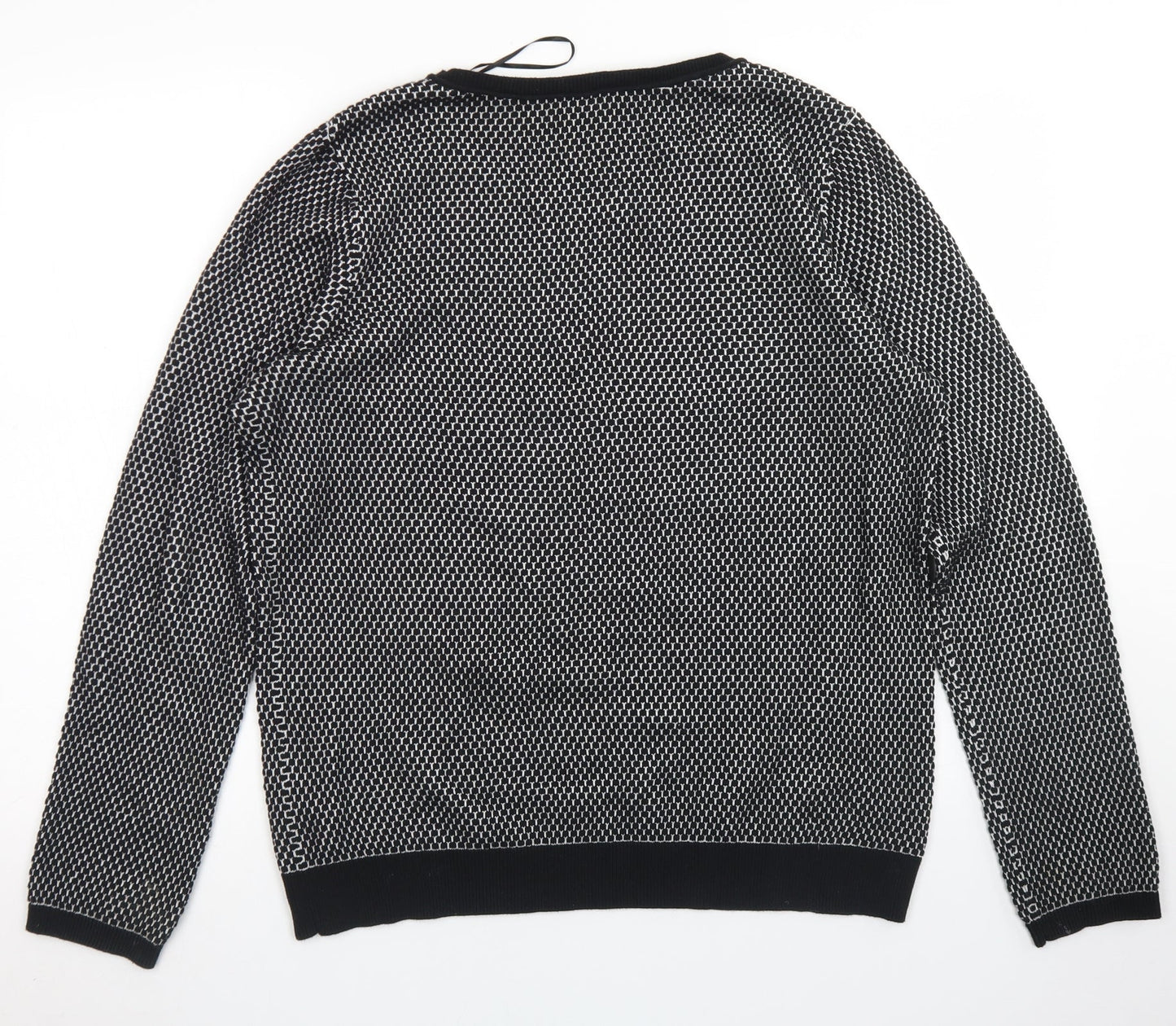 EDC Womens Black Crew Neck Geometric Cotton Pullover Jumper Size XL