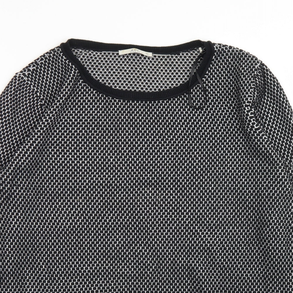 EDC Womens Black Crew Neck Geometric Cotton Pullover Jumper Size XL