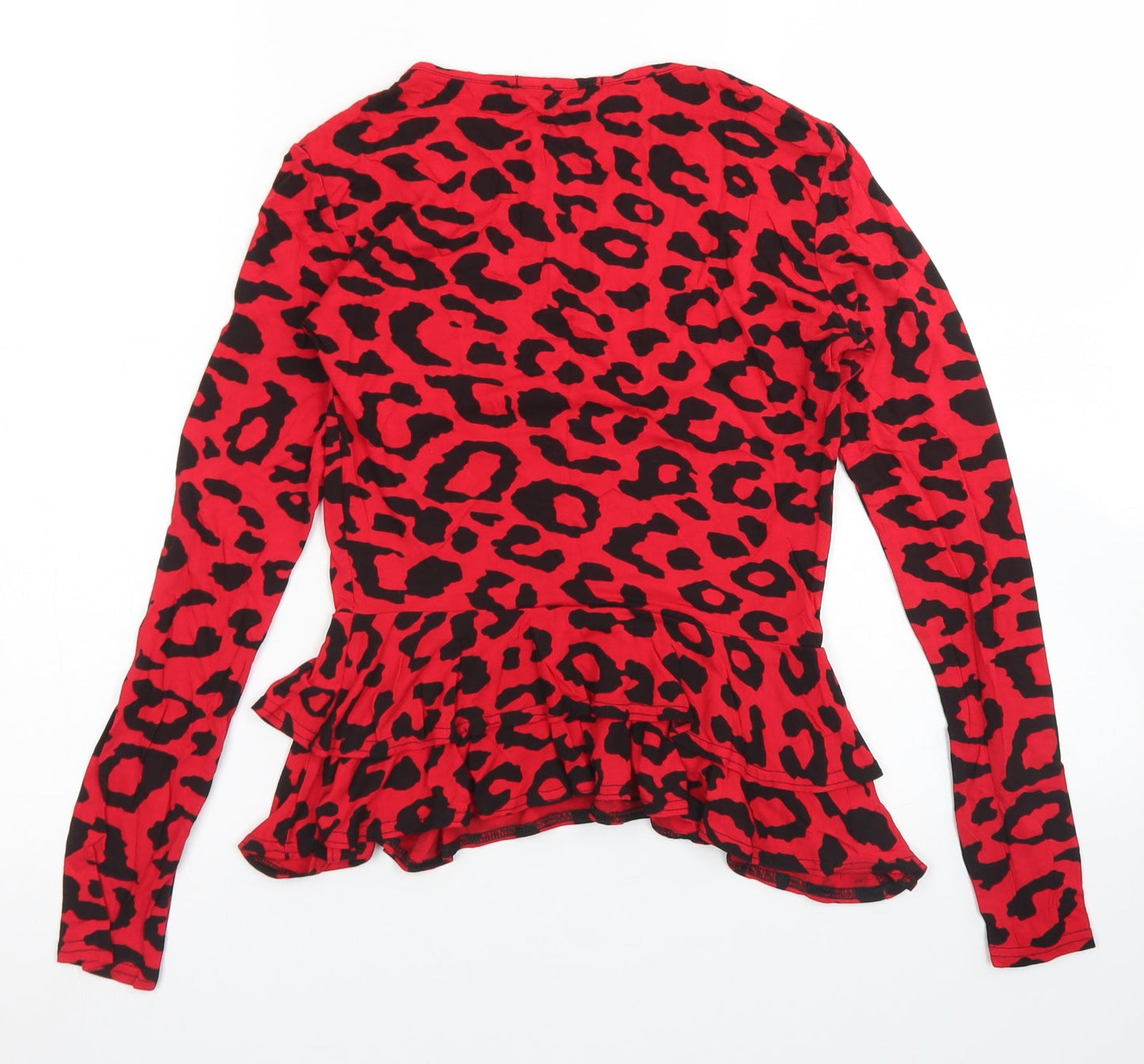 Missguided Womens Red Animal Print Viscose Basic T-Shirt Size 6 Round Neck