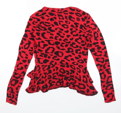 Preloved Missguided Womens Red Animal Print Viscose Basic T-Shirt Size 6 Round Neck - Front