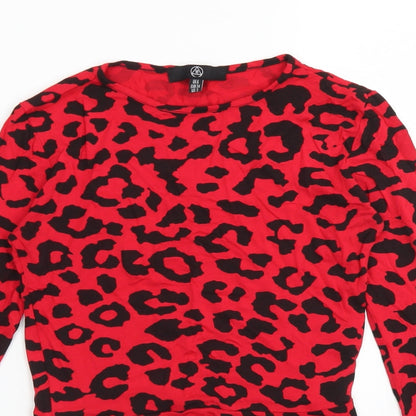 Preloved Missguided Womens Red Animal Print Viscose Basic T-Shirt Size 6 Round Neck - Back