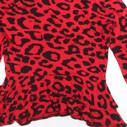 Preloved Missguided Womens Red Animal Print Viscose Basic T-Shirt Size 6 Round Neck - Detail