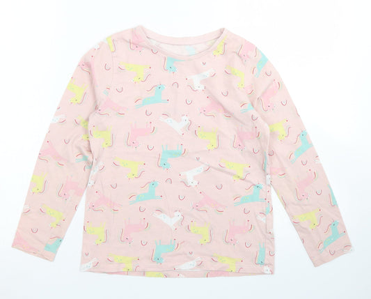George Girls Pink  Cotton Basic Polo Size 9-10 Years Crew Neck  - Unicorn Print