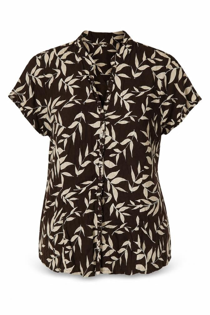 Evie Womens Brown Floral Cotton Basic Button-Up Size 12 V-Neck