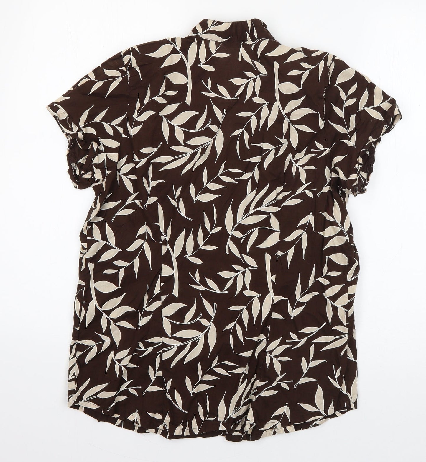 Evie Womens Brown Floral Cotton Basic Button-Up Size 12 V-Neck