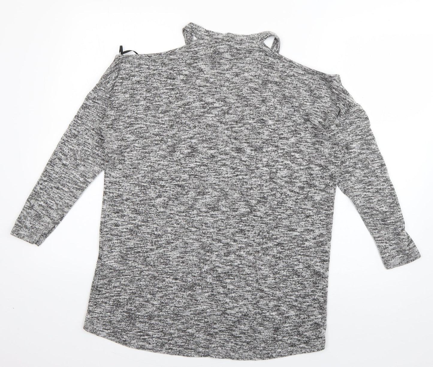 New Look Womens Grey  Polyester Basic T-Shirt Size S V-Neck - cut out shoulders