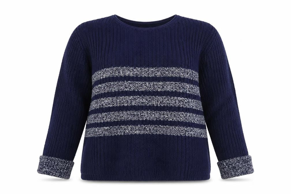 Papaya Womens Blue Round Neck Striped Cotton Pullover Jumper Size 12