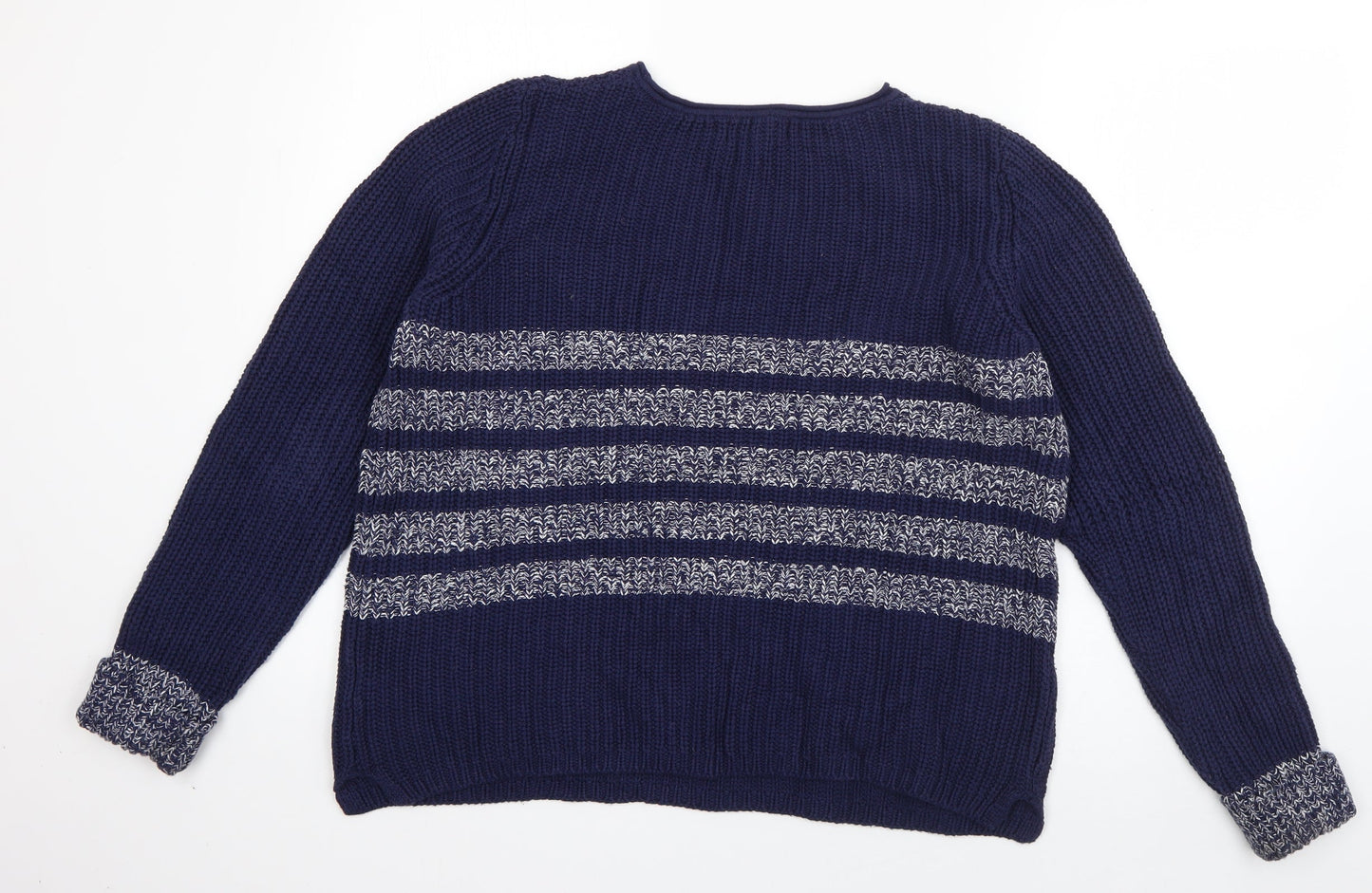 Papaya Womens Blue Round Neck Striped Cotton Pullover Jumper Size 12