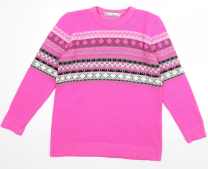 Pure & Natural Womens Pink Crew Neck Striped Acrylic Pullover Jumper Size S