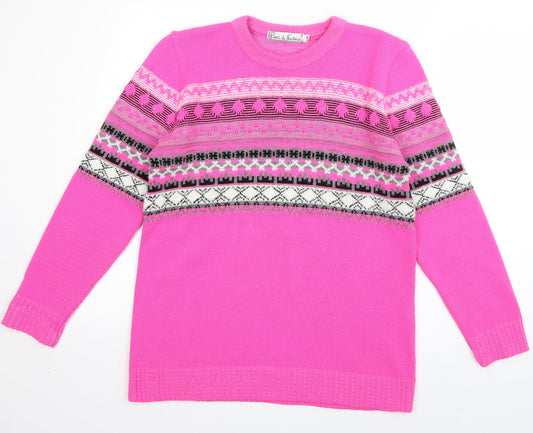 Pure & Natural Womens Pink Crew Neck Striped Acrylic Pullover Jumper Size S