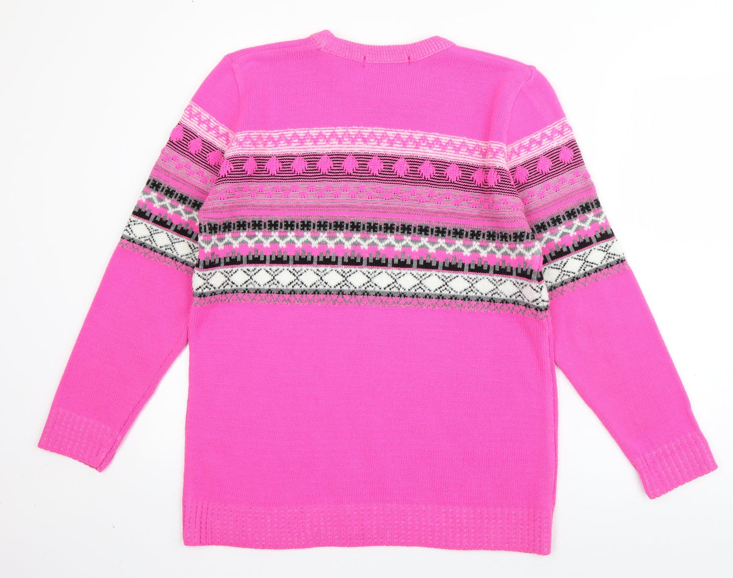Pure & Natural Womens Pink Crew Neck Striped Acrylic Pullover Jumper Size S
