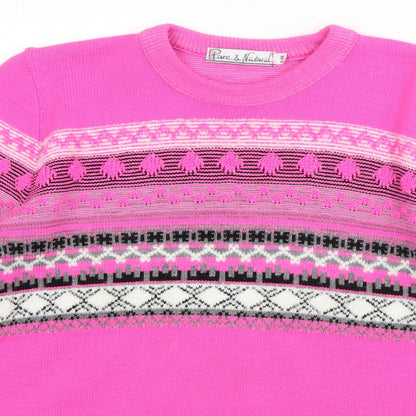 Pure & Natural Womens Pink Crew Neck Striped Acrylic Pullover Jumper Size S