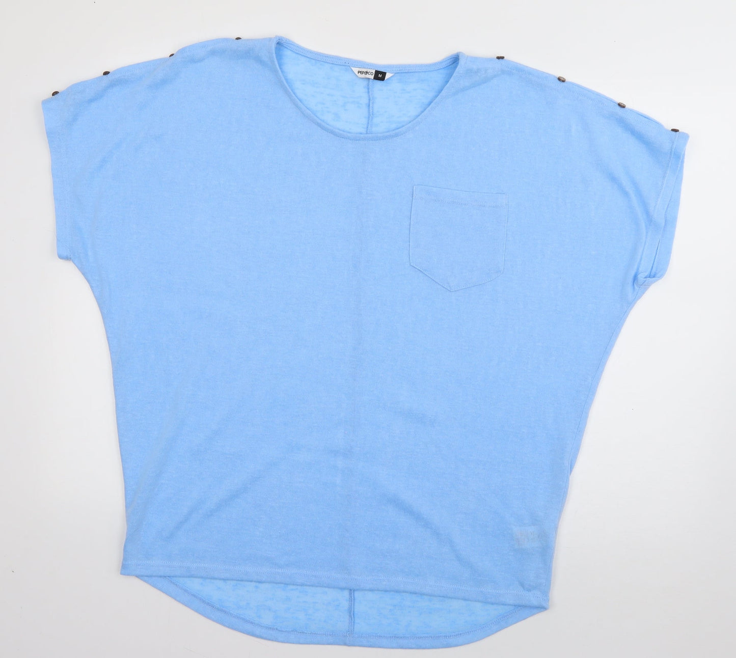 PEP & CO Womens Blue  Polyester Basic T-Shirt Size M Boat Neck