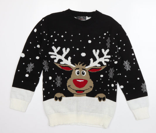 Alessandra Saroshi Mens Black Crew Neck  Acrylic Pullover Jumper Size M   - Rudolph