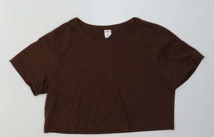 SHEIN Girls Brown  Polyester Cropped T-Shirt Size 12 Years Crew Neck Pullover
