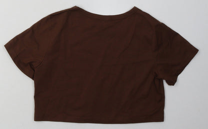 SHEIN Girls Brown  Polyester Cropped T-Shirt Size 12 Years Crew Neck Pullover