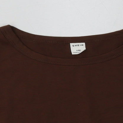 SHEIN Girls Brown  Polyester Cropped T-Shirt Size 12 Years Crew Neck Pullover