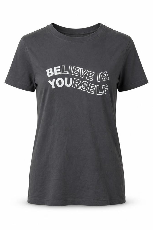 Primark Womens Grey  Cotton Basic T-Shirt Size 4 Crew Neck - Believe in yourself