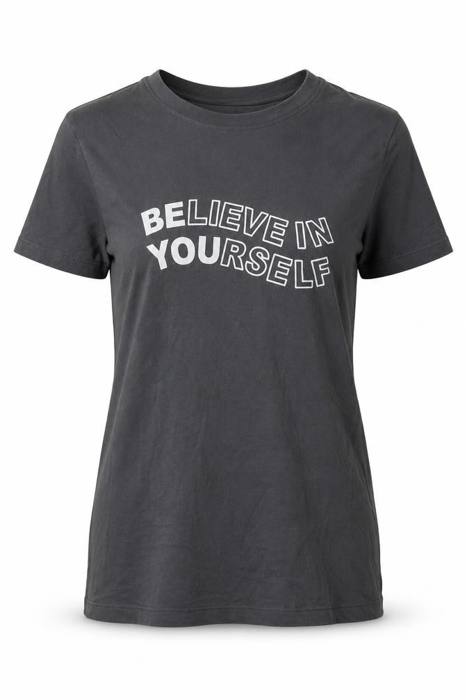 Primark Womens Grey  Cotton Basic T-Shirt Size 4 Crew Neck - Believe in yourself