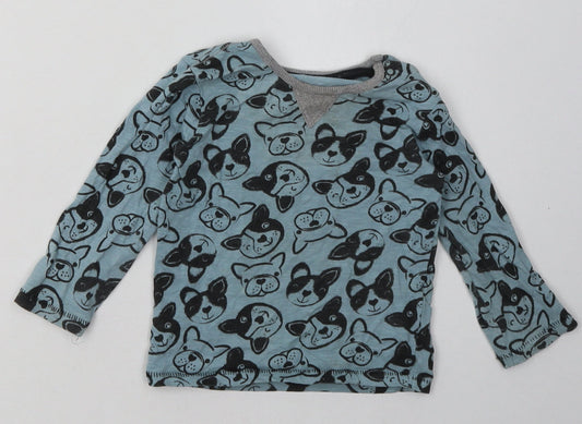 George Baby Blue Animal Print Cotton Basic Casual Size 9-12 Months Crew Neck Buckle - Dog Print