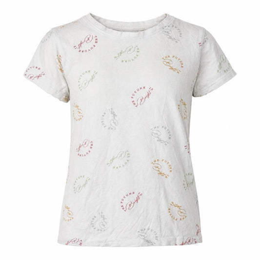 Primark Womens White Geometric Cotton Basic T-Shirt Size 4 Crew Neck - the future is bright