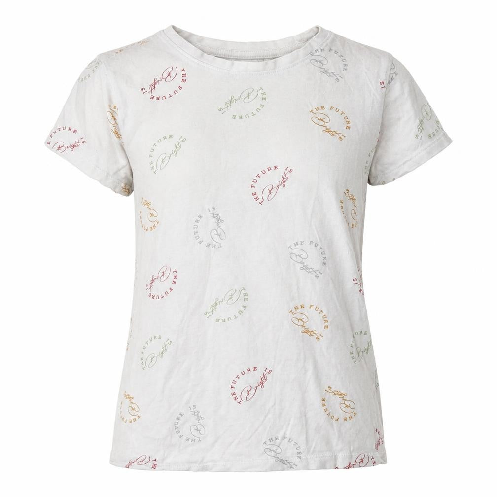 Primark Womens White Geometric Cotton Basic T-Shirt Size 4 Crew Neck - the future is bright