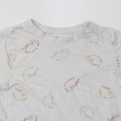 Primark Womens White Geometric Cotton Basic T-Shirt Size 4 Crew Neck - the future is bright