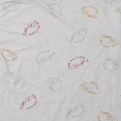 Primark Womens White Geometric Cotton Basic T-Shirt Size 4 Crew Neck - the future is bright