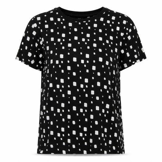 Primark Womens Black Geometric Cotton Basic T-Shirt Size 4 Crew Neck