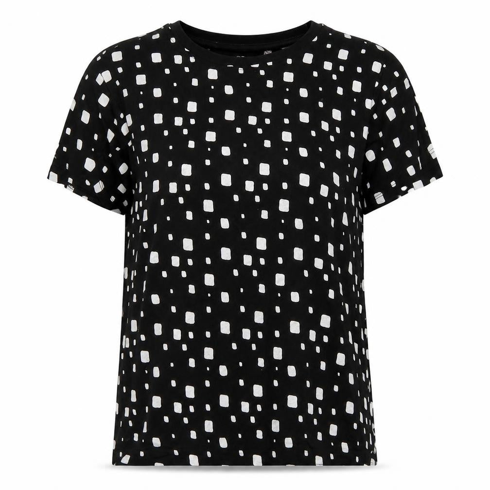 Primark Womens Black Geometric Cotton Basic T-Shirt Size 4 Crew Neck