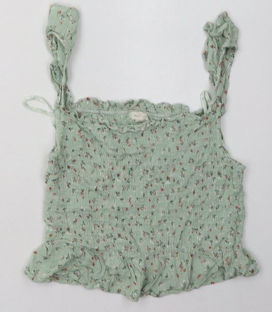 sim & sam Womens Green Floral Viscose Cropped Tank Size S Square Neck