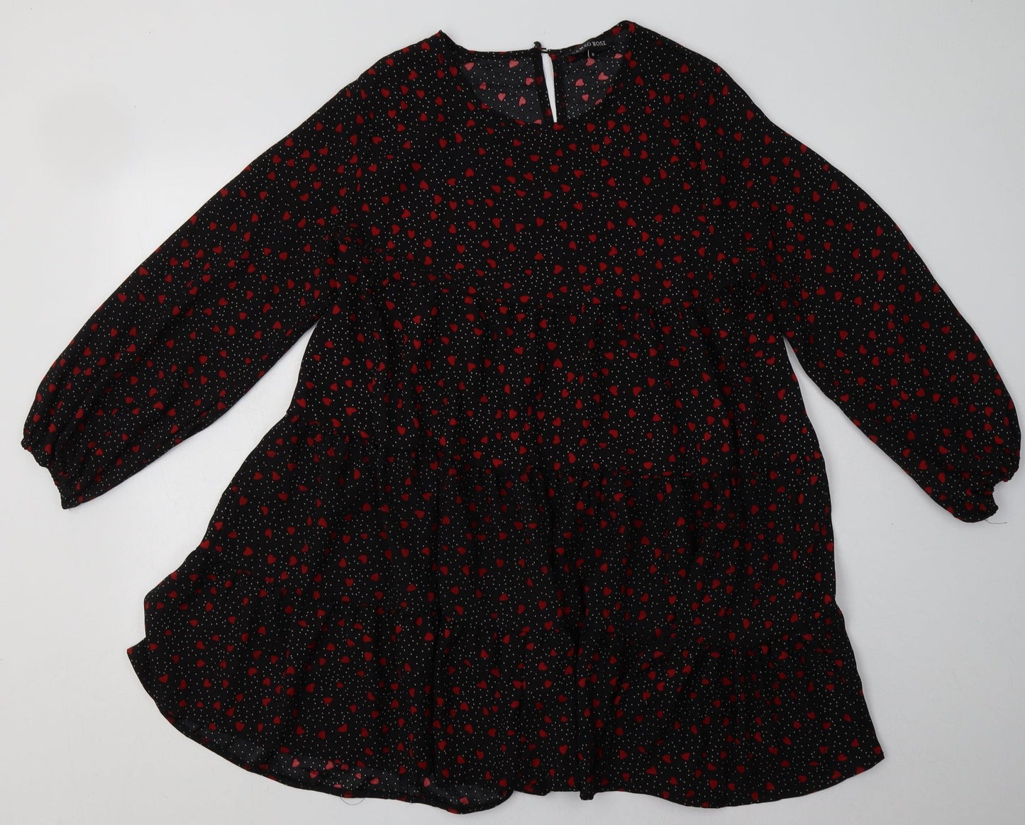 Cameo Rose Womens Pink Geometric Polyester A-Line  Size S  Crew Neck Button - Heart Print