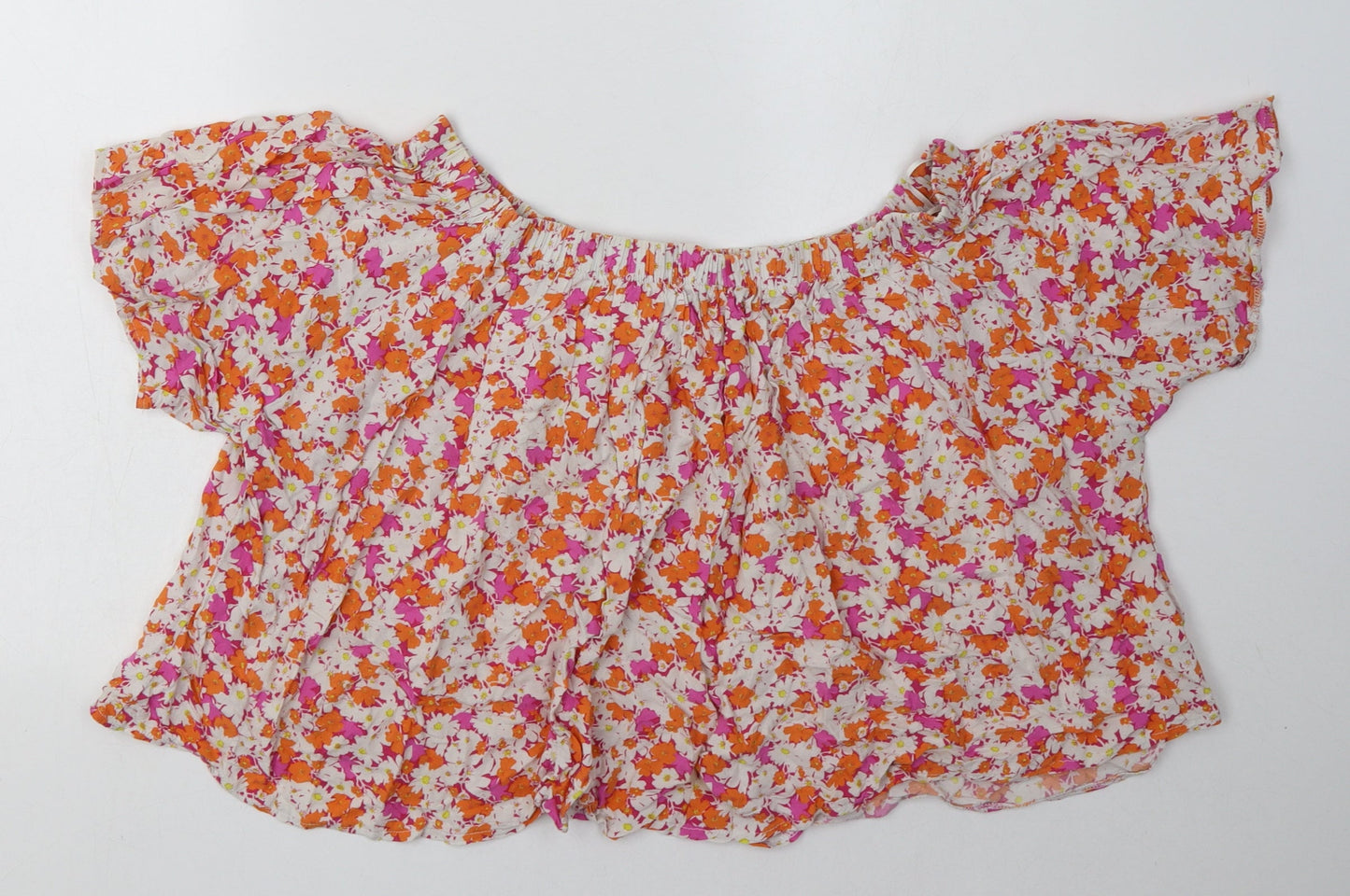 Select Womens Orange Floral Viscose Basic Blouse Size 18 Off the Shoulder