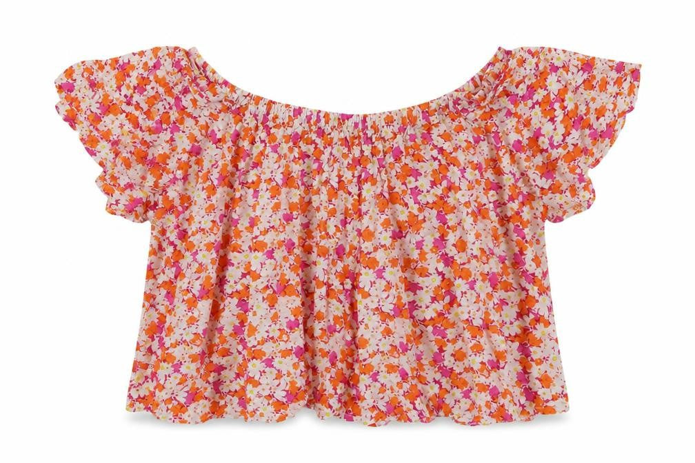 Select Womens Orange Floral Viscose Basic Blouse Size 18 Off the Shoulder