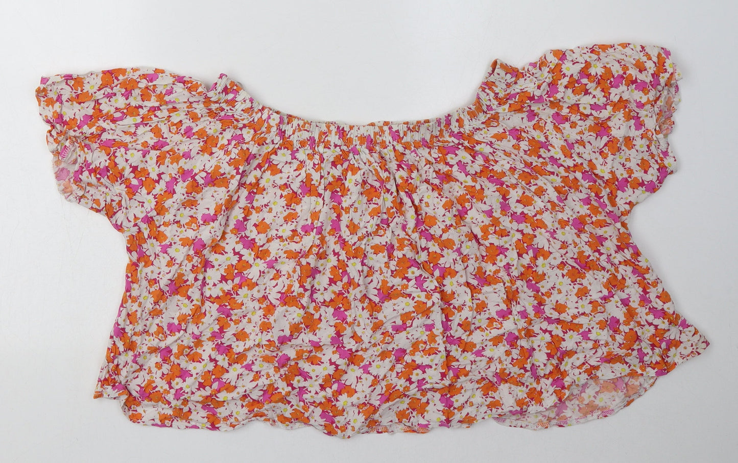 Select Womens Orange Floral Viscose Basic Blouse Size 18 Off the Shoulder