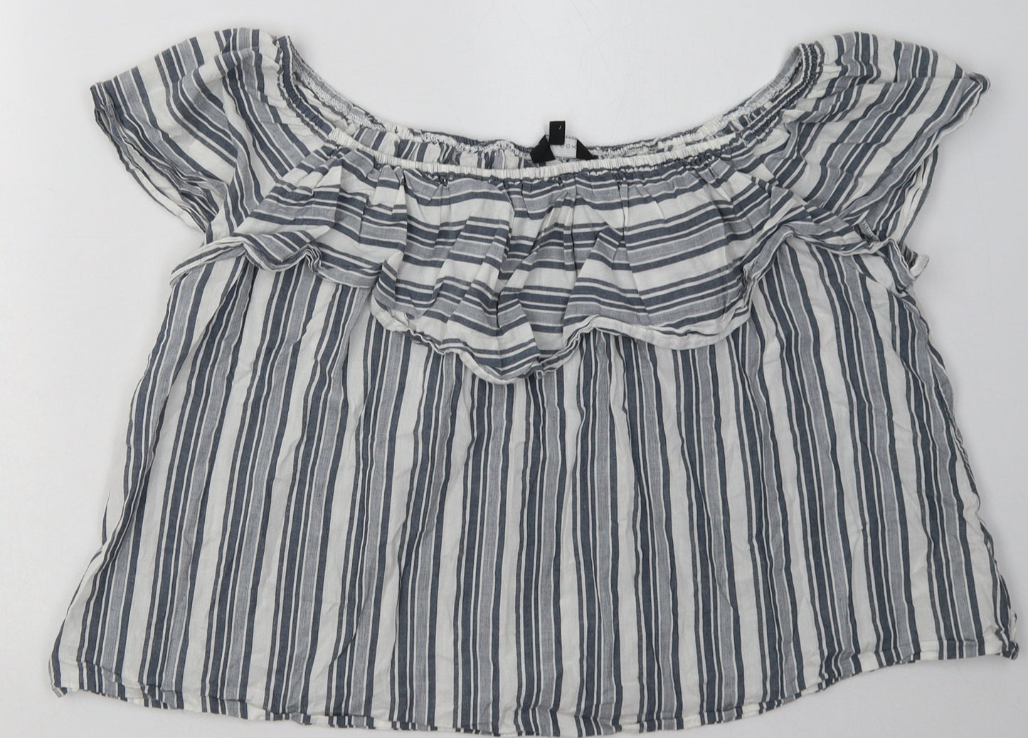 New Look Womens Grey Striped Cotton Basic Blouse Size 16 Off the Shoulder