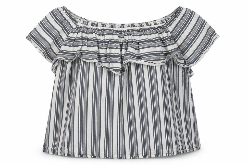 New Look Womens Grey Striped Cotton Basic Blouse Size 16 Off the Shoulder