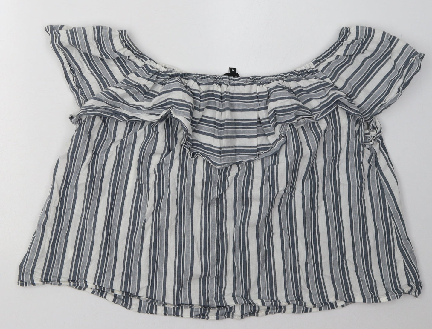 New Look Womens Grey Striped Cotton Basic Blouse Size 16 Off the Shoulder
